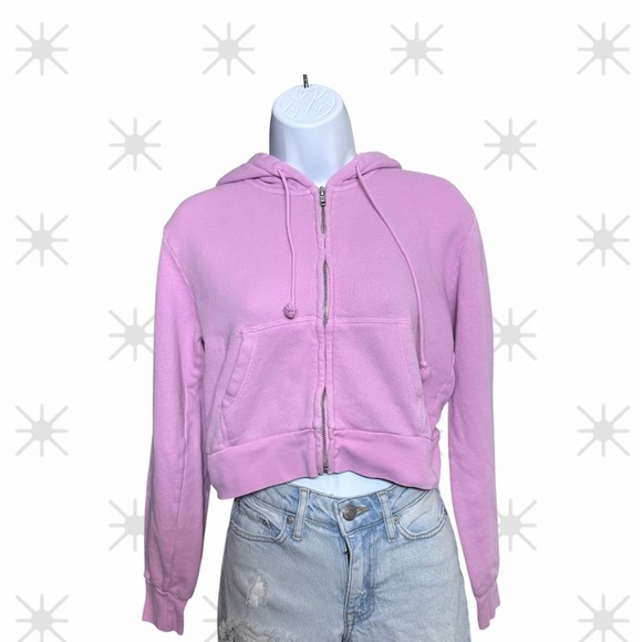 Brandy Melville Pink Cropped Zip Up Hoodie Y2K Cozy Casual Sweatshirt Size Mediu - Picture 1 of 8